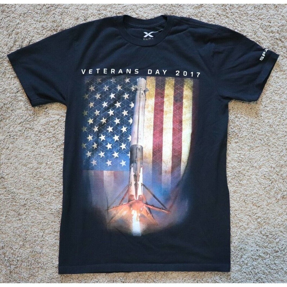 SPACEX Elon Musk Veterans Armed Forces Graphic Short Sleeve T-Shirt Size Small